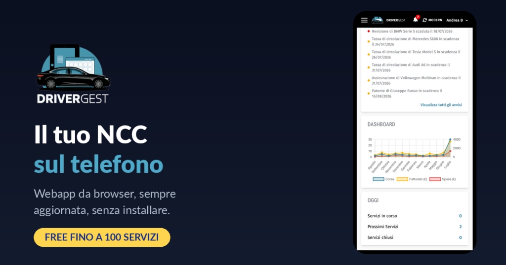 DriverGest, la webapp NCC da browser sul telefono, senza installare