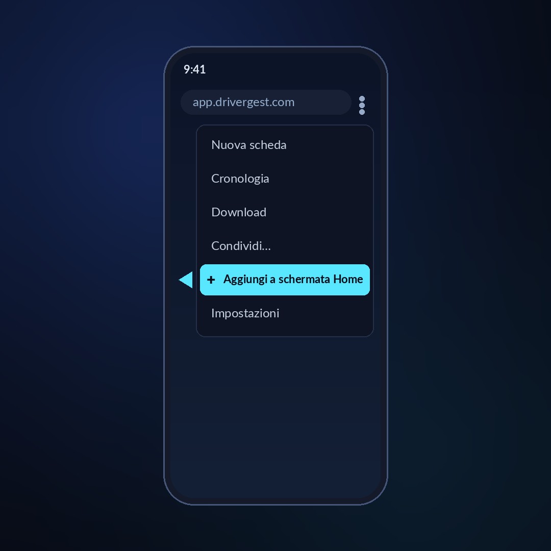 Il menu di Chrome su Android con la voce Aggiungi a schermata Home evidenziata