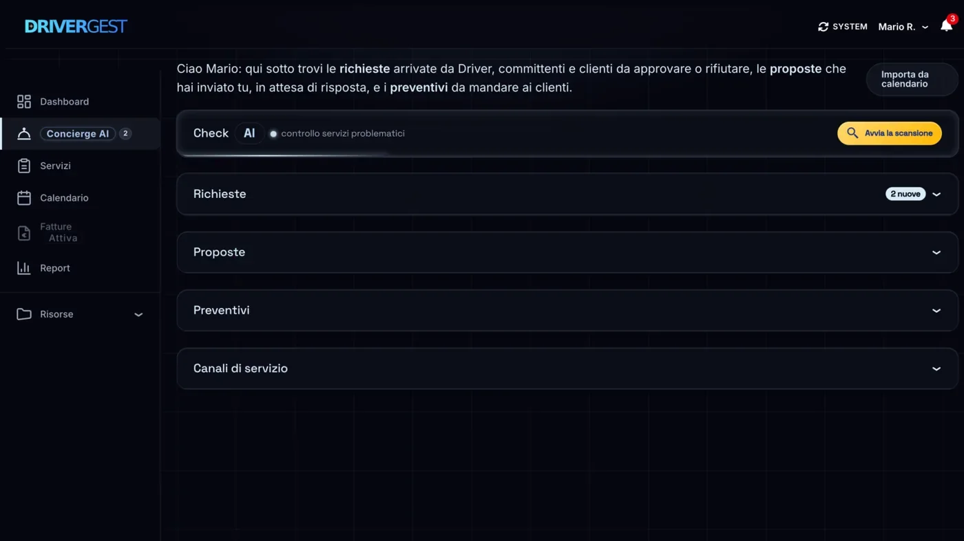 DRIVERGEST, Concierge AI: Un hotel scrive. La richiesta è già compilata