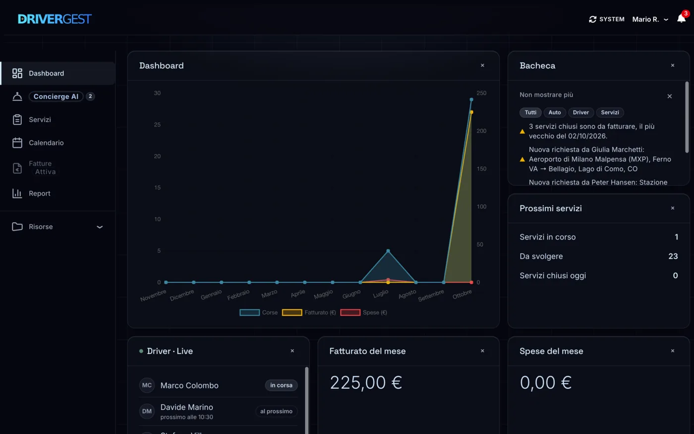 DRIVERGEST, Dashboard: A fine giornata i conti tornano da soli